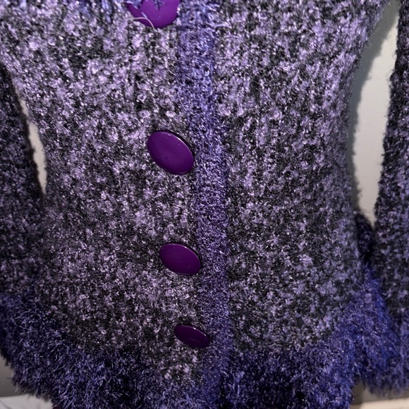 Y2K DRESS BARN Purple Boucle knit cardigan, #faux fur trim #EXCELLENT FAST SHIP! - Picture 4 of 9